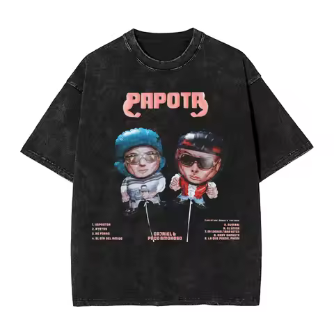 CA7RIEL & Paco Amoroso Papota Tour T Shirts Hip Hop Washed Short Sleeve Harajuku T-Shirt Fashion Men