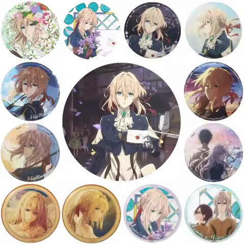 58mm Anime Violet Evergarden Lux Sibyl Claudia Hodgins Cosplay COSTUME Badge Pin SPTE Tinplate Brooc