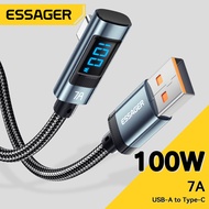 Essager 7A USB Type C Elbow Cable Display PD 100W Fast Charging USB C Bend Data Cord For HUAWEI Mate