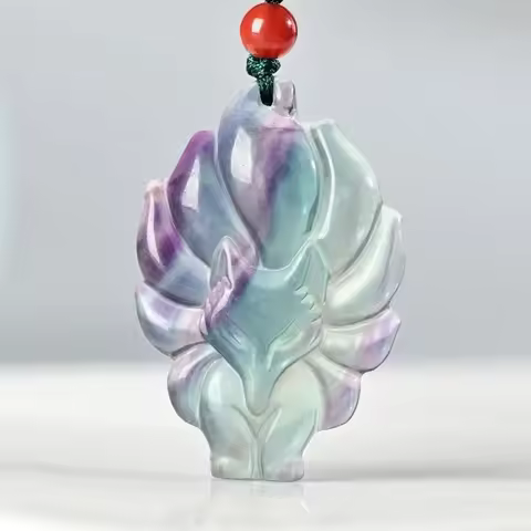 Natural Colorful Fluorite Jade Nine Tail Fox Pendant Necklace Jewellery Fashion Accessories Hand-Car