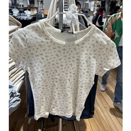 เสื้อยืดคอกลมแขนสั้นทรงสลิมฟิตผ้าฝ้ายแท้สีเขียวดอกไม้ OOTD BM เสื้อผ้าทำงานสไตล์อเมริกันสำหรับผู้หญิ