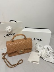Chanel Mini CF with Handle 20cm 奶茶焦糖色