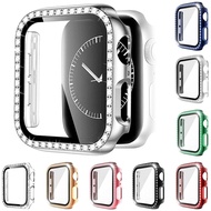 Glass+Diamond Watch Case for Apple Watch Series 8 7 6 SE 5 4 321 Screen Protector iWatch 45mm 41mm 44mm 40mm 42mm 38mm PC Cover