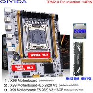 Qiyida X99 motherboard set LGA2011 3 Xeon E5 2620 V3 DDR4 16GB REGECC memory USB3.0 NVME M.2 NGFF Wi