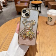 SinQui | Glitter Flow Sand 3D Bear With Camera Lens Protector iPhone Case