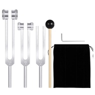 (NFHU) Tuning Fork Set (128Hz 256Hz 512Hz) of 3 PackTuning Forks with Reflex Hammer for Sound Healin