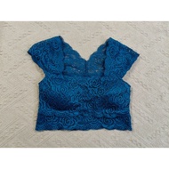 Japanese Blue Lace Bra size F With Removable Foam Pads Bust 28-34 Length 12 Inches Imported From Jap
