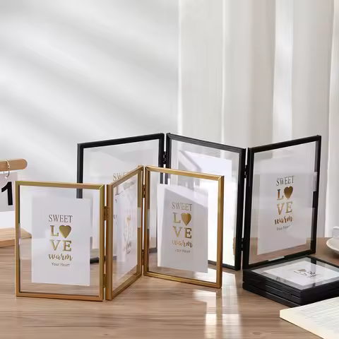 Gold Picture Frame - Folding Acrylic Frame for Pressed Flowers - Vintage Brass Metal and Floating Fr