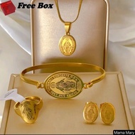 【FREE BOX】4in1 Set Necklace Bangle Earring Ring Father Padre PIO Benedict Stainless Steel Mama Mary.