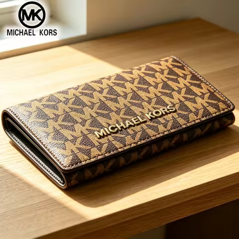 Michael Kors Women's Fashion and Leisure Long Wallet MK Classic Old Flower Letter Three fold Multi s
