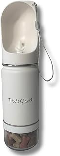 Tito's Closet Pawsome Thirst Quencher - 14oz White High-Grade Stainless Steel Pet Water Bottle with Convenient Treat Holder Compartment