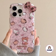 Luxury 3D Leopard Diamond Bow KT Cat Phone Case for IPhone 17 16 15 14 Pro Max 13 Promax Shock Resis