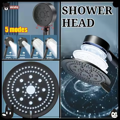 Black 5 Modes Shower Head Adjustable High Pressure Water Saving Shower Head Water Massage Shower Hea