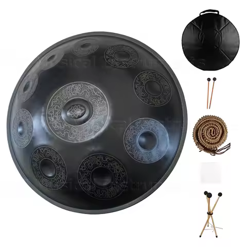 440Hz 10 Notes 22inch Carve Golden Handpan Drum D Minor Steel Tongue Drum Percussion Instrument Hand