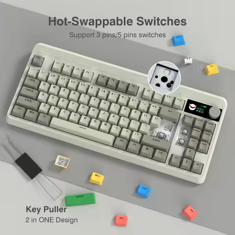 Wireless Mechanical Gaming Keyboard OLED Display 3 Modes Hot-Swappable BT5.0/2.4G/USB-C Keyboard for