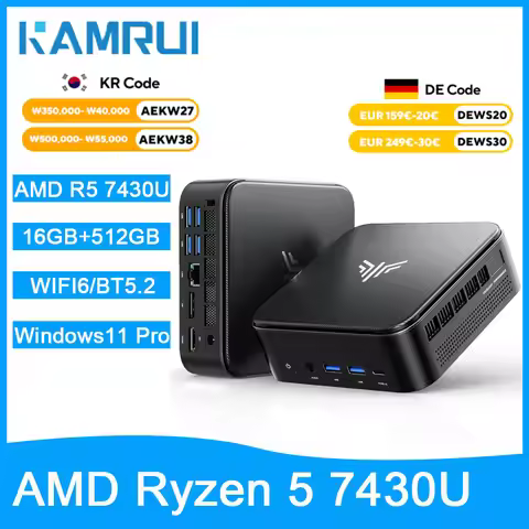 KAMRUI Mini PC AMD Ryzen 5 7430U up to 4.3GHz 16GB DDR4 512 M.2 SSD Wifi6 BT5.2 Win11 PRO AMD Radeon