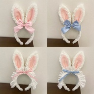 Lace Bowknot Plush Bunny Ears Headband Cute Bunny Ears Headband Wash Face Headwear