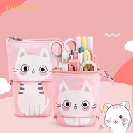 Creative Retractable canvas pencil case Kawaii cat school Pencil cases big stationery bag cute pen h