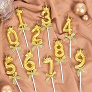 Golden birthday crown bow digital candle birthday cake decor金色生日皇冠蝴蝶结数字蜡烛生日蛋糕装饰插件周岁ins派对装扮8.23