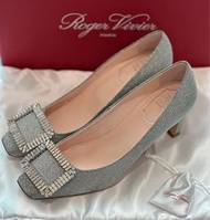 Roger Vivier 正品❗️水晶銀色閃粉3吋高踭鞋size 36.5