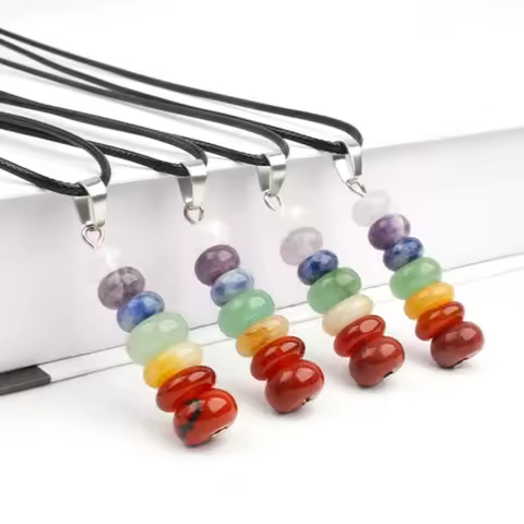 10pcs/set Seven Chakra 7 Chakra Abacus Necklace Rainbow Crystal Bead Yoga Stone Pendant Boho Healing