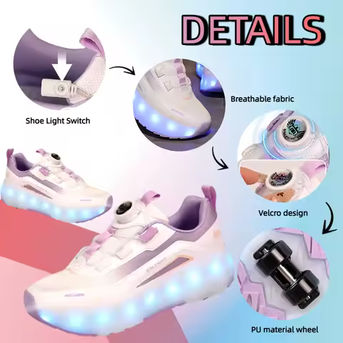 USB Rechargeable 4 Roller Skate Shoe - Sparkling LED Wheels Easy-Spin Buckle Unisex Design for Teens