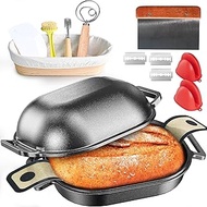 7.5QT Cast Iron Dutch Oven for Bread Baking, With Banneton Bread Proofing Basket & Baking Supplies, 