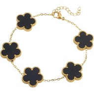 14K Gold Filled Clover Lucky Bracelet For Women - Double Sided Stone Plant Five Leaf Flower Adjustab