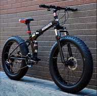 24寸，26寸👑雙碟剎山地單車👑減震越野加粗加大輪胎可折疊沙灘雪地單車