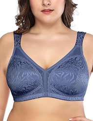Women's Full Coverage Plus Size Comfort Minimizer Bra Wirefree Non Padded(Blue,46DDD)