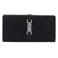 二手 Gucci Jackie 長版皮夾 05479，GG 帆布材質，黑色翻蓋。女士款。
