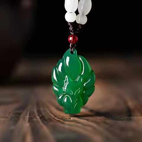 Natural Green Chalcedony Handcarved Nine Tailed Fox Jade Pendant Fashion Boutique Jewelry Men's and 