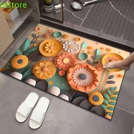 INSTORE Door Floor Mats, Floral Pattern 3D Bathroom Floor Mats, Home Decor Diatom Mud Water Absorbent Quick Drying Carpet Door