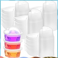 100 Sets 1.5 Oz Clear Heart Shaped Jello Cups with Lids, Small Condiment Containers, Dipping Sauce C