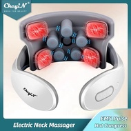 CkeyiN Hot Compress Electric Neck Massager EMS Neck Pain Relief Pulse Cervical Acupressure Massage S