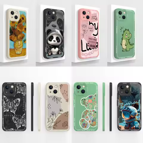 For iPhone 13 Mini Case Cover For iPhone13 mini 13mini Soft Liquid Silicone Cute Dinosaur Phone Case