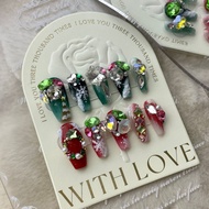 [5in1 Toolkit+HANDMADE]New Christmas Mandarin Duck Armor Long Trapezoid Fake Nails With Glue Phototh