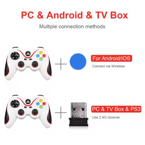 V8 2.4G Wireless Game Controller PC Game Controller Dual Vibration Controller Gamepad for Android/iO