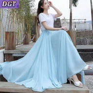 DGT Chiffon skirt kain sarung labuh muslimah kain kembang flare dress plus size perempuan white skir