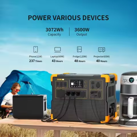 Portable Power Station 3072Wh E3600LFP, 5x3600W AC Outlets Power Station, LiFePO4 Battery Backup Exp