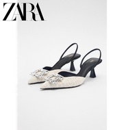 CODbatan ZARA spring new womens shoes white bright decoration slingback high-heeled mules