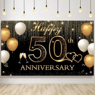 Golden 50th Wedding Anniversary Decorations, Happy 50th Anniversary Banner Backdrop, 50 Year Wedding