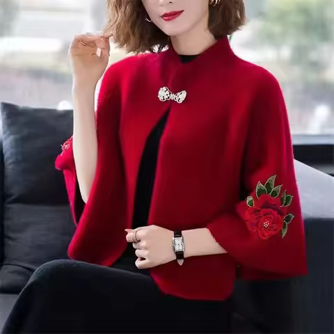 High End Women Imitation Mink Velvet Coat Autumn Winter Embroidered Shawl Fashion Short Sweater Shaw