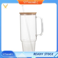 [UTnus9ddL] 40OZ Glass Cup with Handle and Straw Lid for Beverage, Reusable Transparent Coffee Cup f