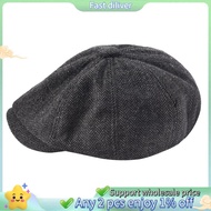 Men Beret Vintage Herringbone   Hat Newsboy Beret Hat Spring Flat Peaked Beret Hats Dark Grey
