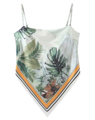 Women's Paisley Print Tie Back French Knot Hanky Hem Spaghetti Straps Handkerchief Cami Bandana Tube