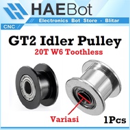 [HAEBOT] GT2 Idler Pulley 20T W6 Without Gear Bore 3 4 5 6mm Toothless Width 6mm W6 Timing Belt Smoo