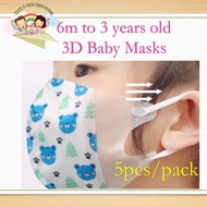 5Pcs 6m to 36m Disposable Mask Baby 3Ply Protective 3D Earloop Baby Budak Disposable Face Mask Masks Kid