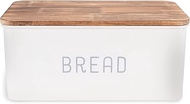 Nat &amp; Jules Matte White 12 x 7 Metal Enamel Rubber Wood Lidded Bread Box