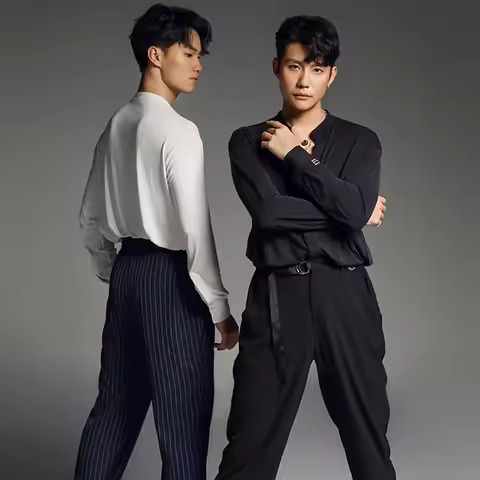 2024 New Latin Dance Shirts For Men Long Sleeved Practice Clothes Chacha Rumba Tango Adult Male Lati